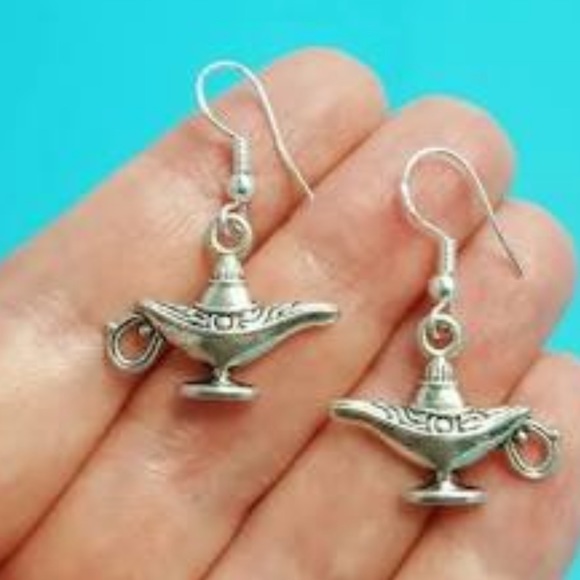 NWOT Sterling Silver 925 Antiqued Magic Genie Lamp Dangle Hook Earrings - Picture 5 of 5